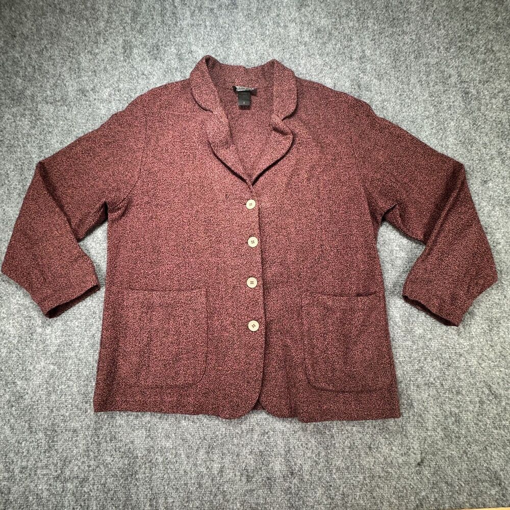 Vintage Eileen Fisher Wool Rayon Knit Cardigan Jacket Women's Size 2 Burgundy US